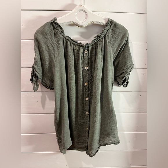 Off-Shoulder Olive Green Buttoned Top – XL (No Brand) - Picture 4 of 6